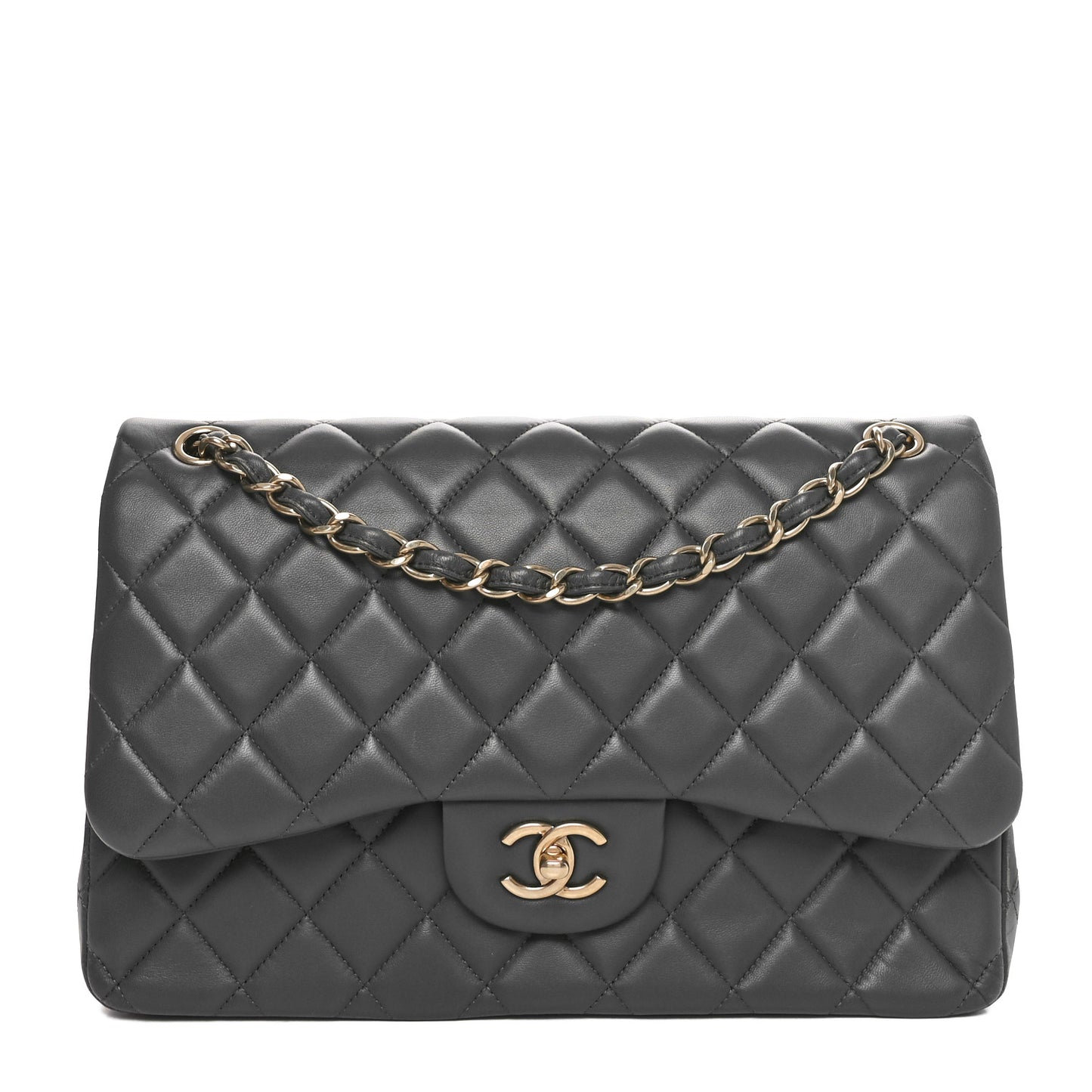 Lambskin Quilted Jumbo Double Flap Dark Grey