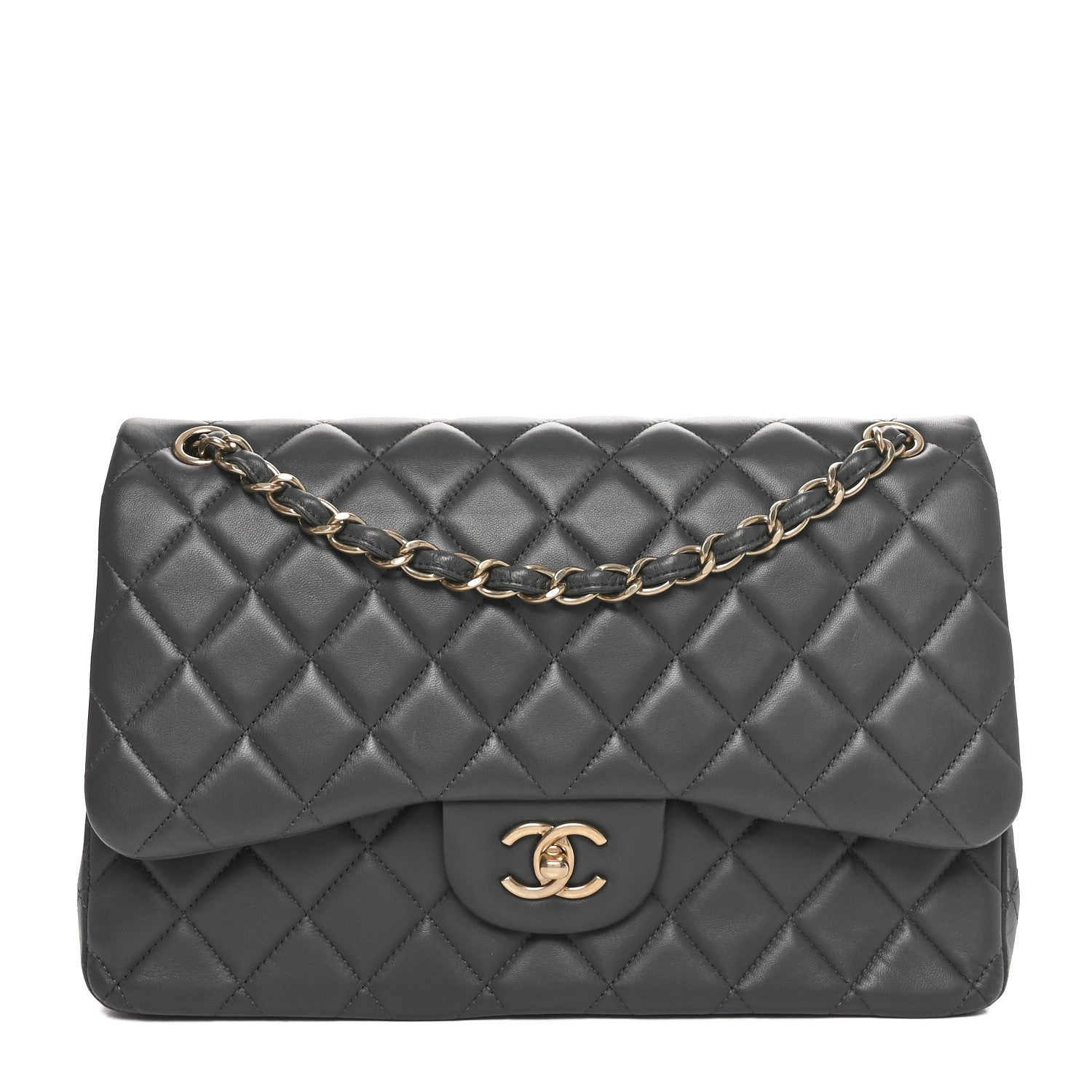 Chanel Lambskin Quilted Jumbo Double Flap Dark Grey 1 of 10