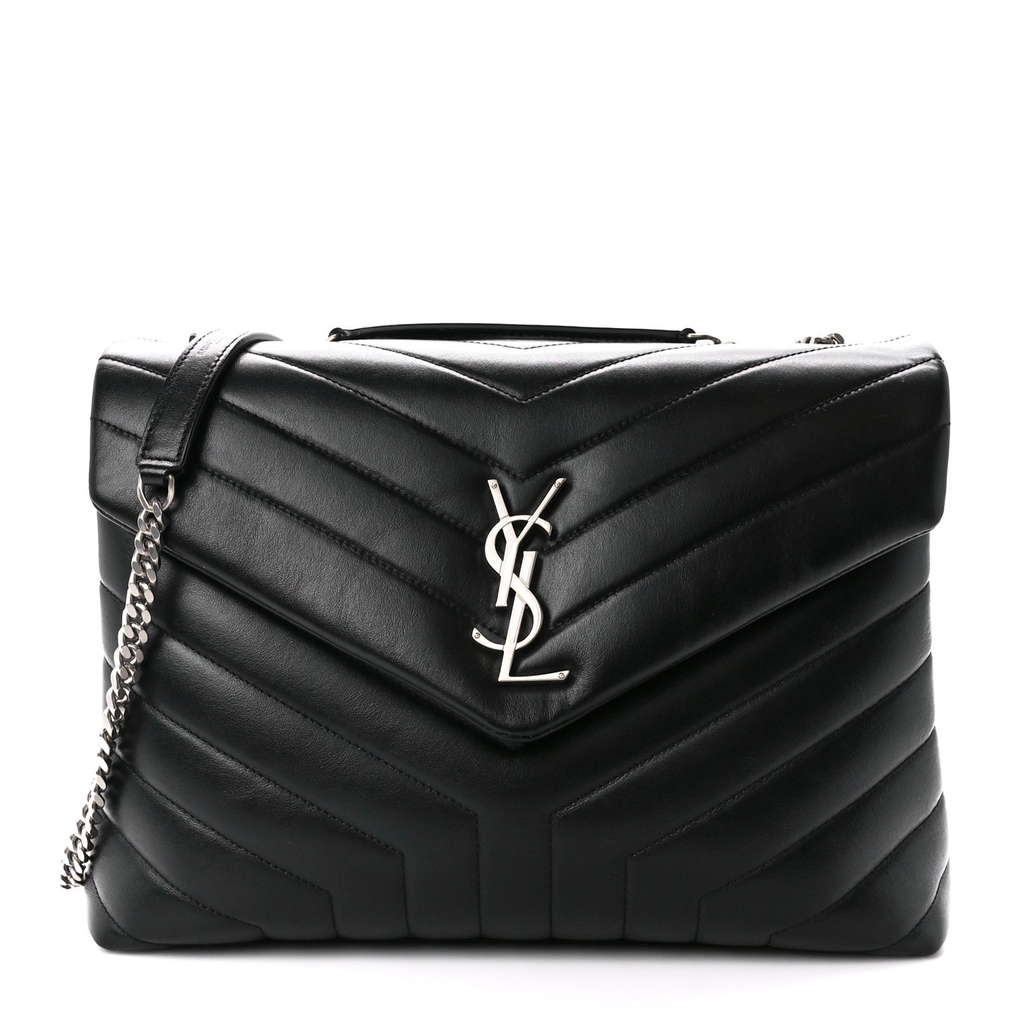 Calfskin Y Quilted Monogram Medium Loulou Chain Satchel Black