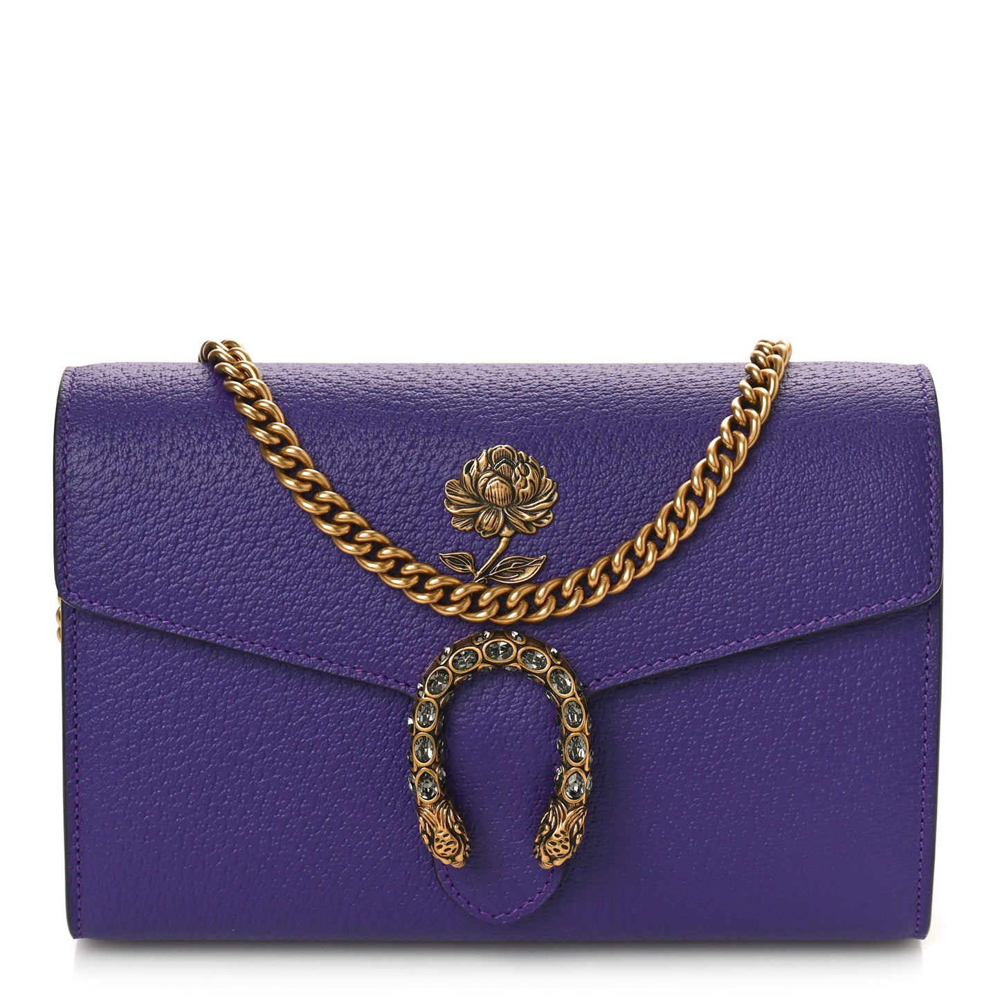 Dollar Calfskin Crystal Garden Dionysus Chain Wallet Purple