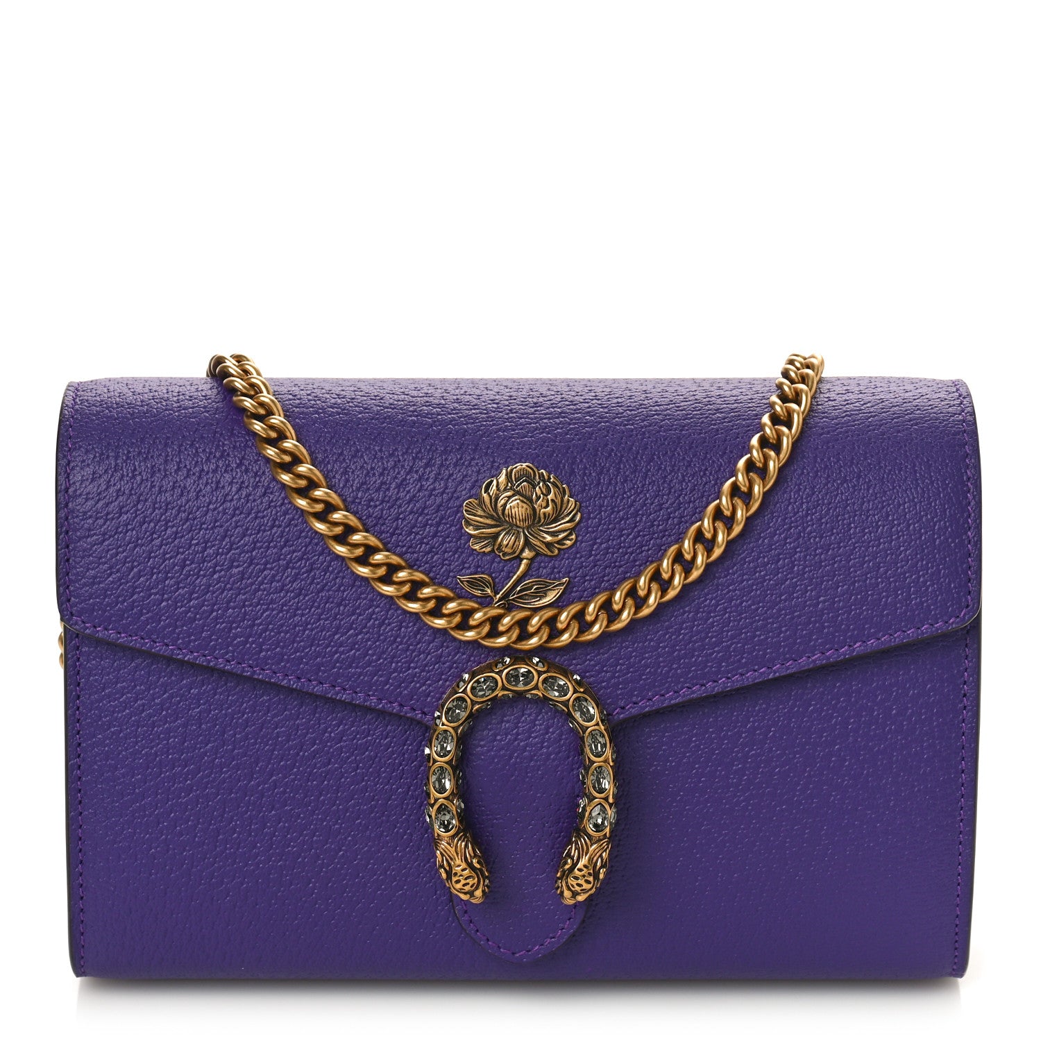 Gucci Dollar Calfskin Crystal Garden Dionysus Chain Wallet Purple 1 of 9