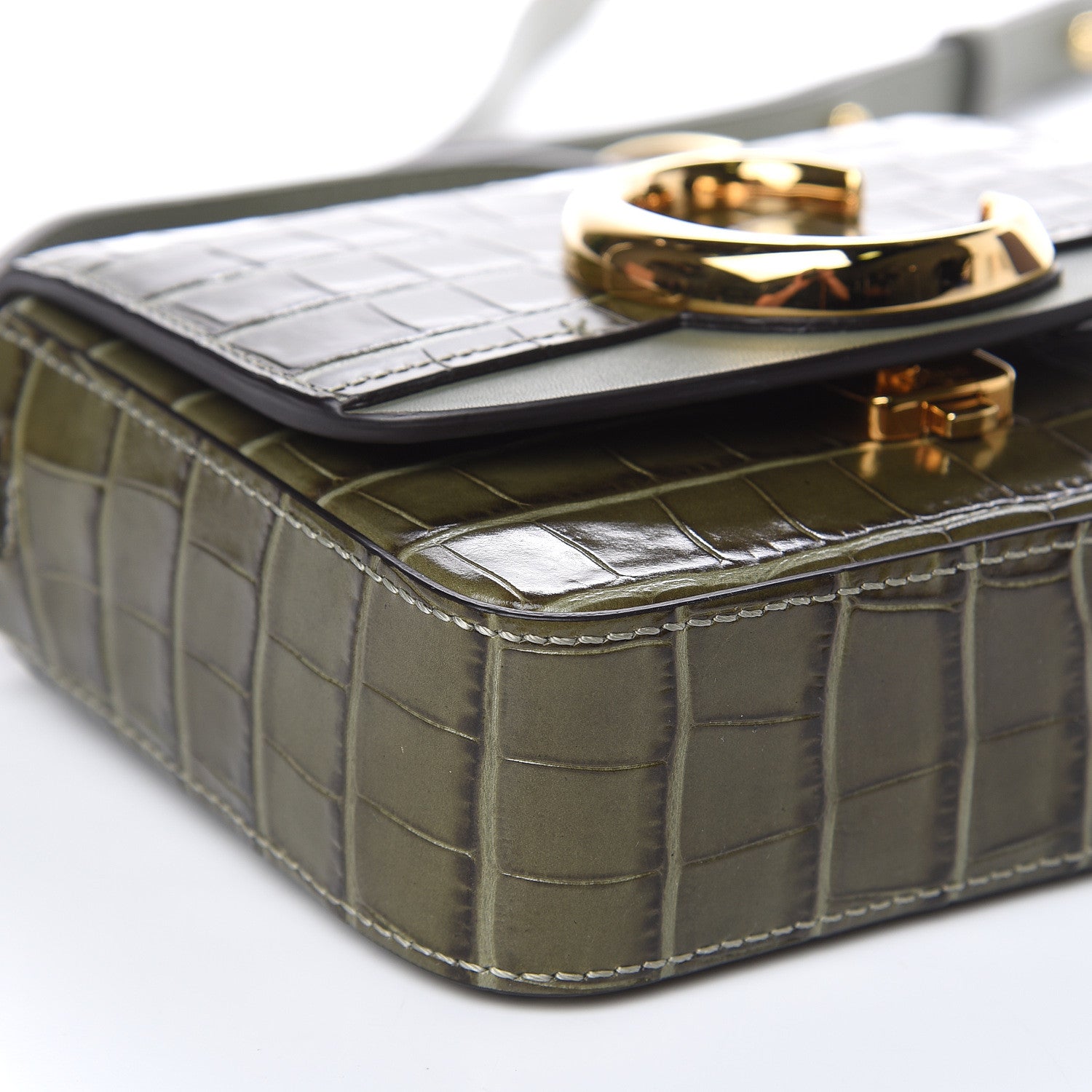 Chloe Calfskin Crocodile Embossed Mini C Double Carry Misty Forest 8 of 10