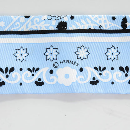 Hermes Silk Peuple Du Vent Bandana Twilly Bleu Oxford Noir Blanc 6 of 7
