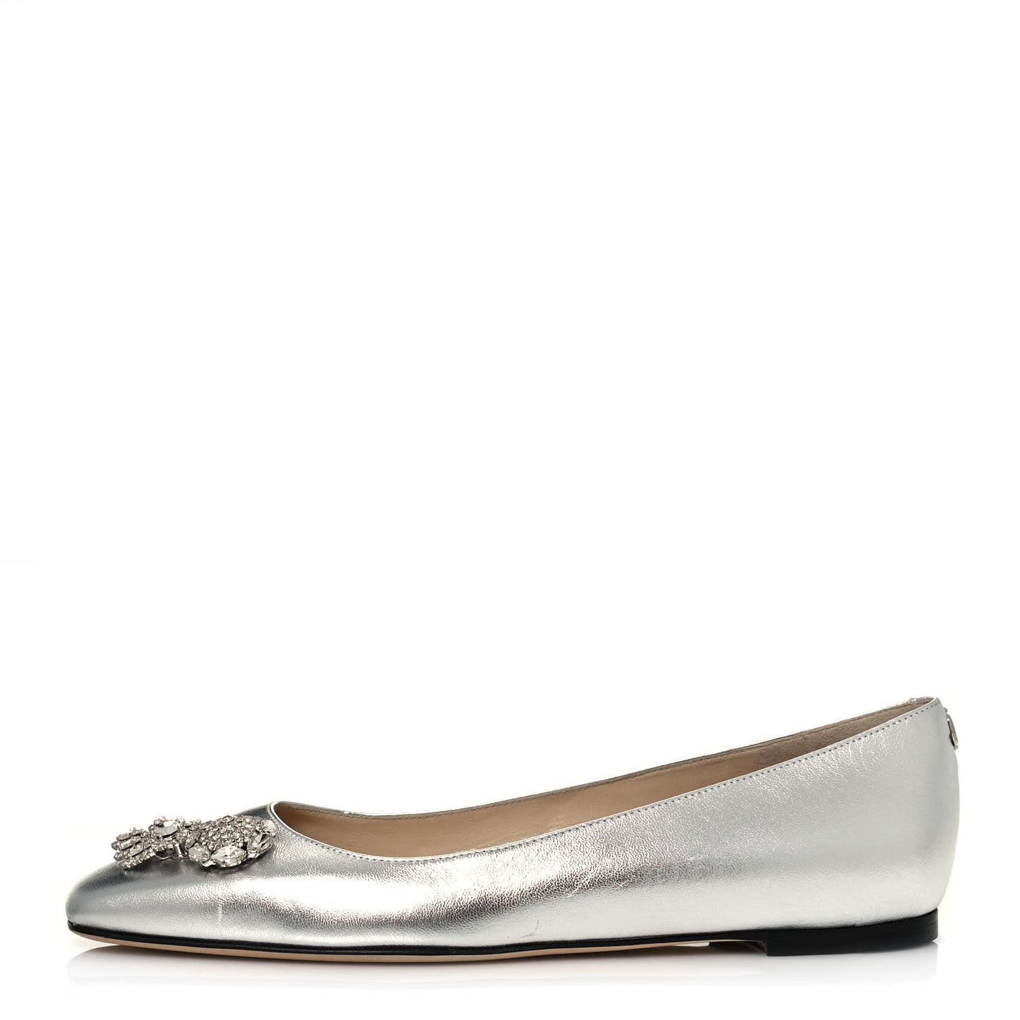 Metallic Calfskin Crystal Mirele Ballet Flat 38 Silver