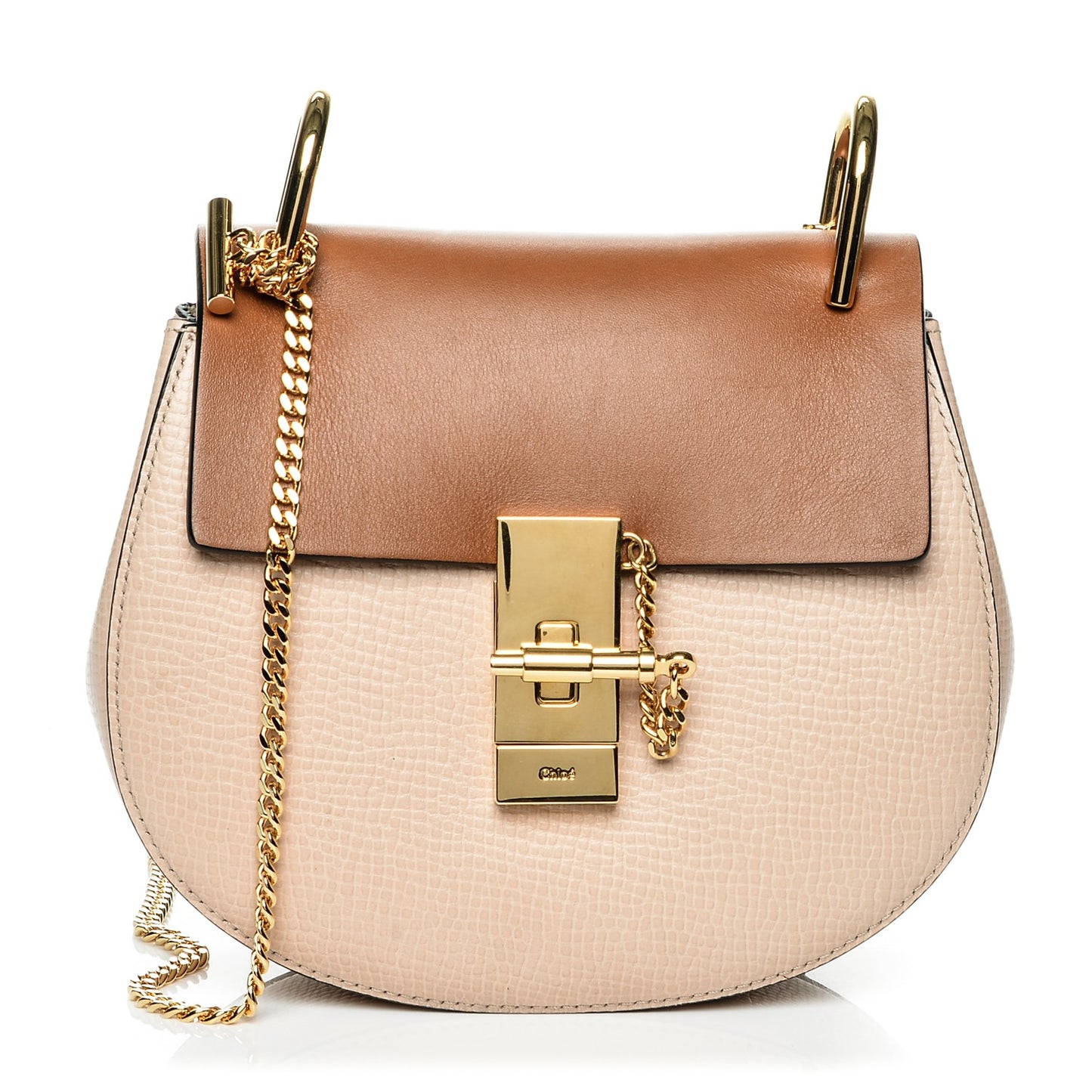 Grained Calfskin Lambskin Mini Bi-Color Drew Shoulder Bag Powder Beige Caramel