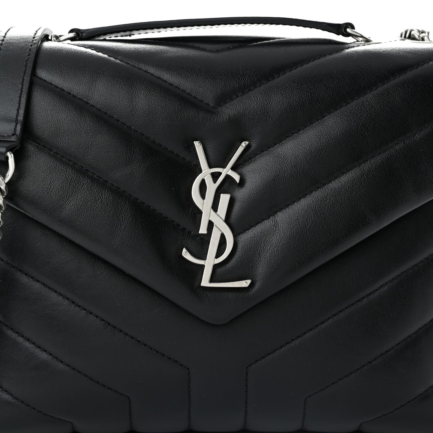 Calfskin Y Quilted Monogram Small Loulou Chain Satchel Black