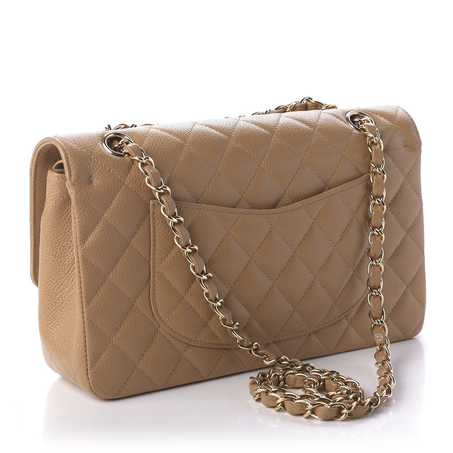 Caviar Quilted Medium Double Flap Beige