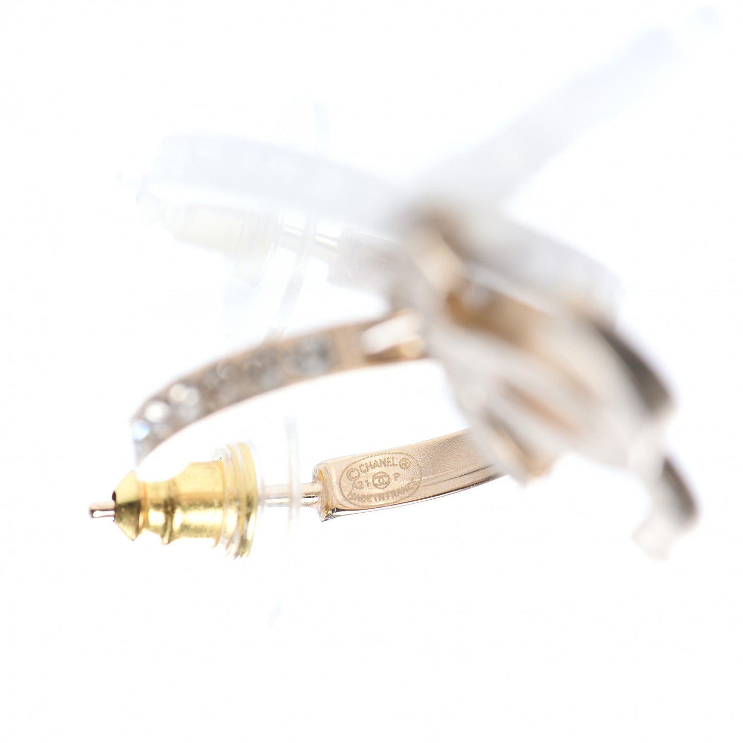 Crystal Lock Symbols CC Hoop Drop Earrings Gold