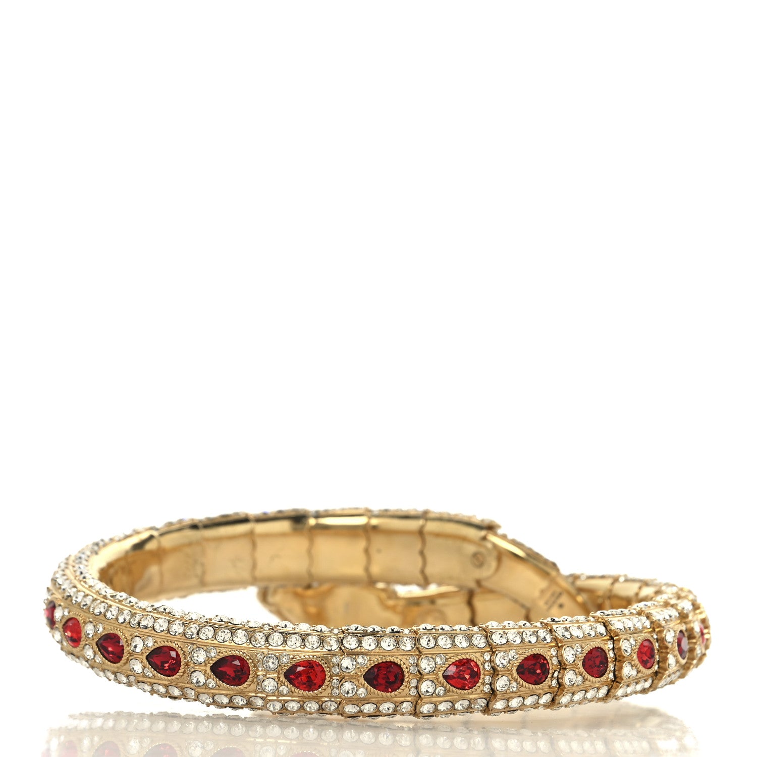 Gucci Metal Crystal Snake Wrap Choker Gold Red 3 of 6