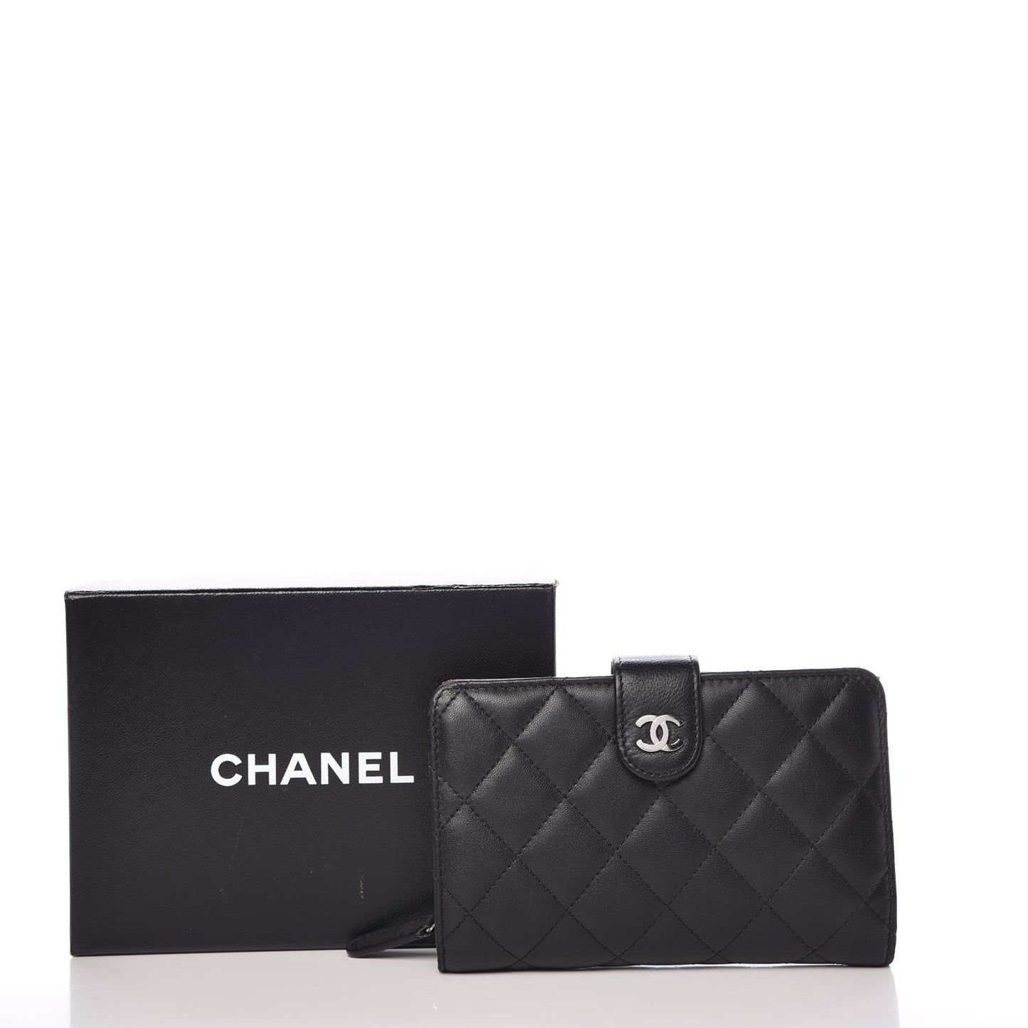 Lambskin Quilted Zipped Pocket Wallet Black