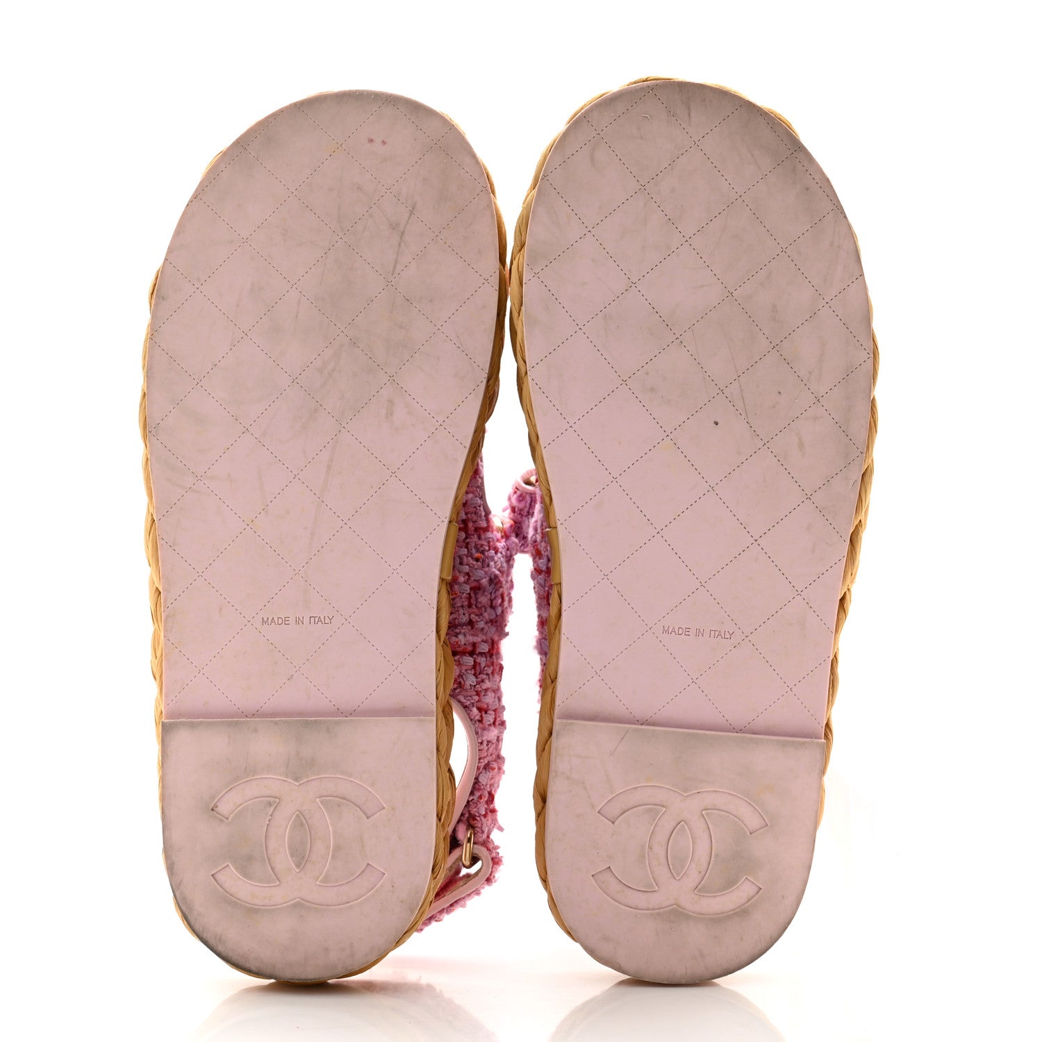 Chanel Tweed Patent Calfskin Velcro Dad Sandals 37.5 Pink Multicolor 5 of 14