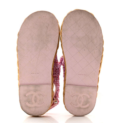 Chanel Tweed Patent Calfskin Velcro Dad Sandals 37.5 Pink Multicolor 5 of 14