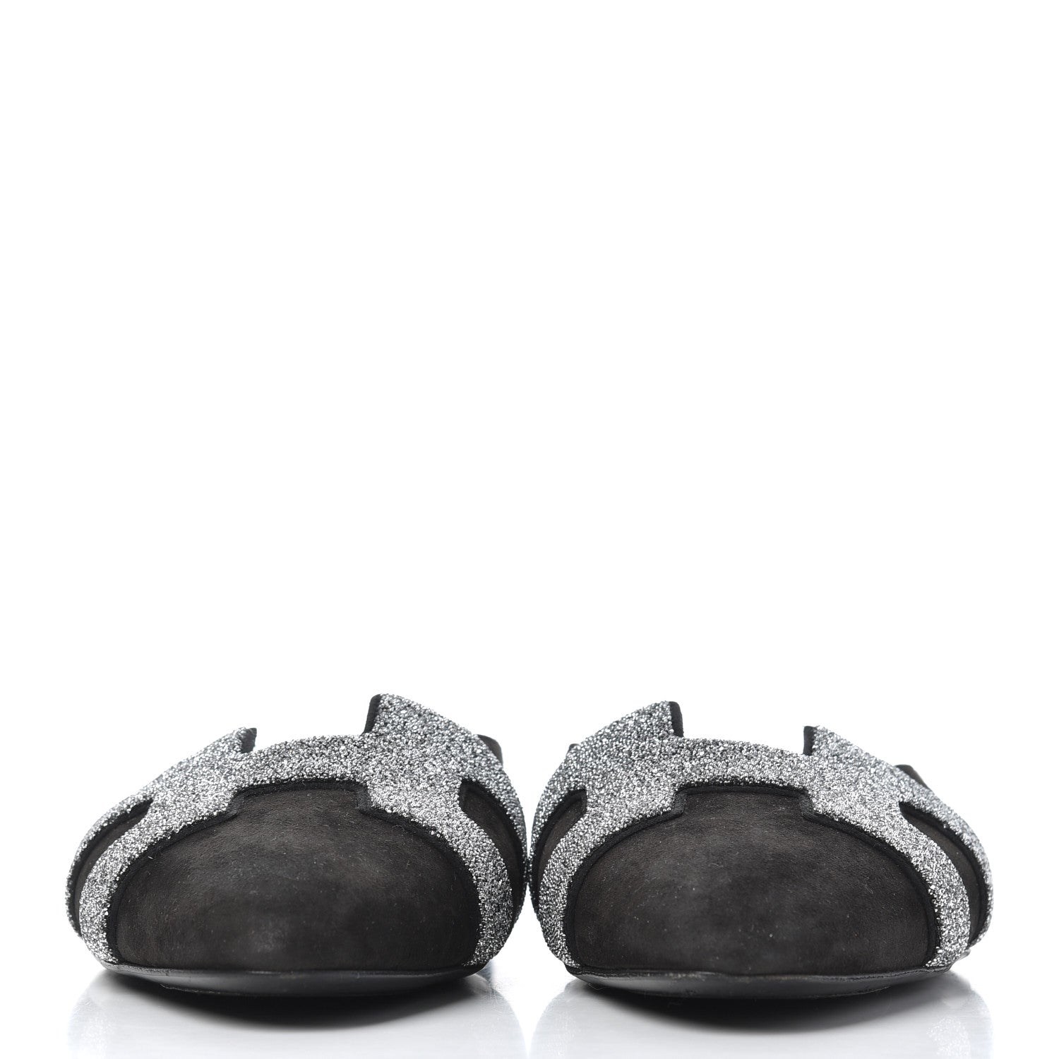 Hermes Suede Goatskin Crystal Roxane Mules 36.5 Gris Argente Black 2 of 15