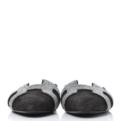 Hermes Suede Goatskin Crystal Roxane Mules 36.5 Gris Argente Black 2 of 15