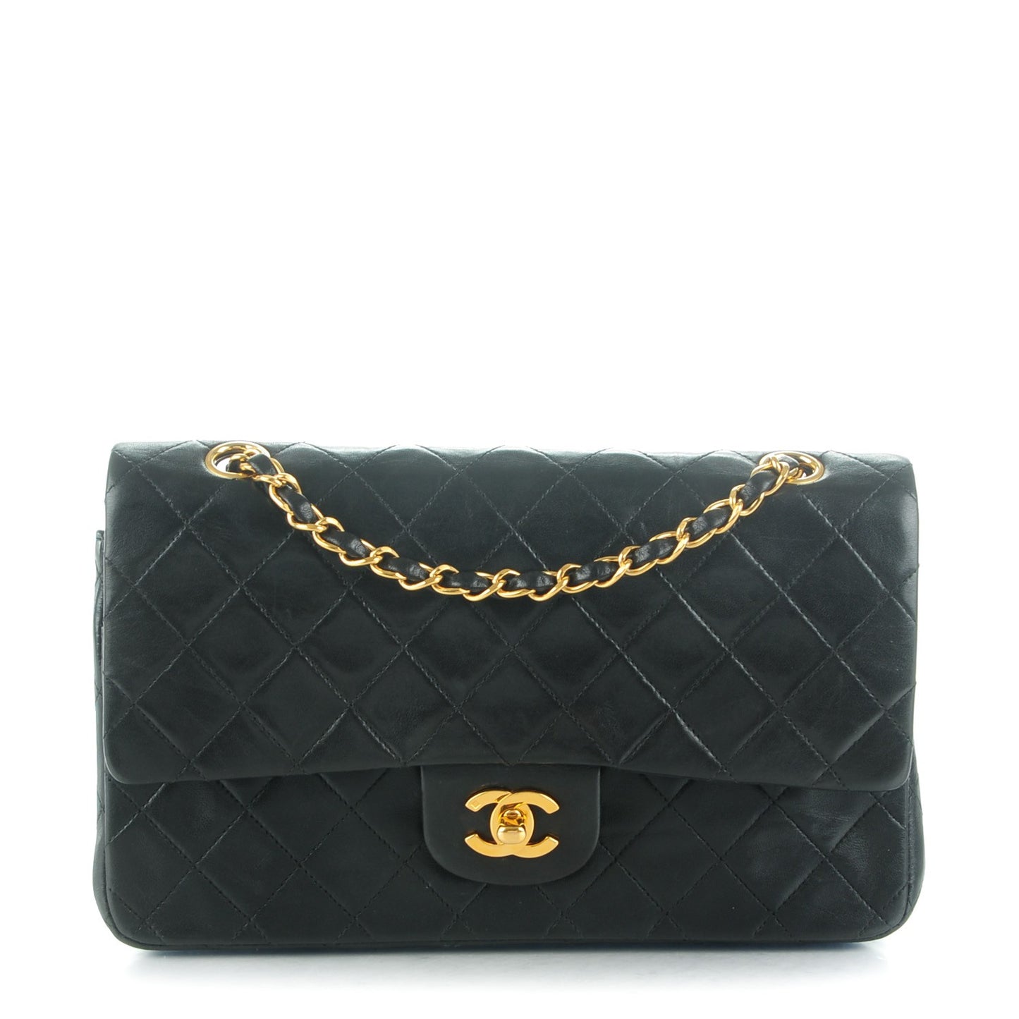 Lambskin Quilted Medium Double Flap Black
