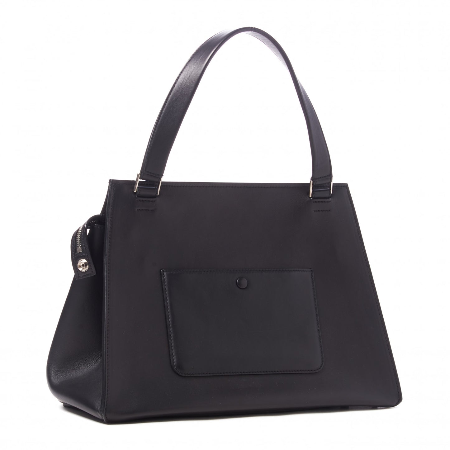 Textured Calfskin Bi-Color Edge Shoulder Bag Black Beige
