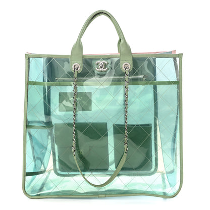 Chanel Lambskin PVC Quilted Large Coco Splash Shopping Bag Blue Green 1 of 13