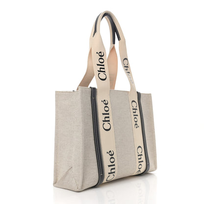 Chloe Cotton Calfskin Medium Woody Ribbon Tote White Black 3 of 12