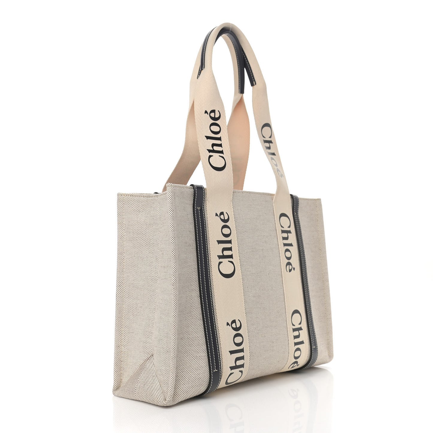 Cotton Calfskin Medium Woody Ribbon Tote White Black