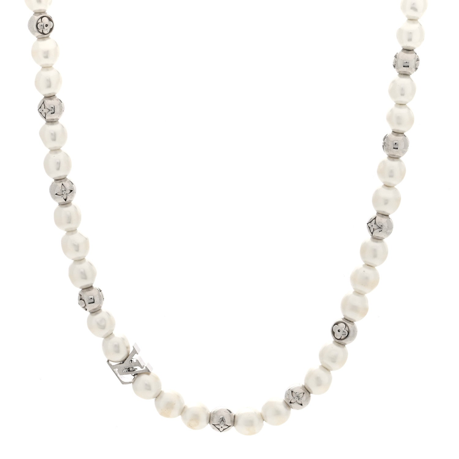 Louis Vuitton Metal Pearl Necklace Silver 1 of 5