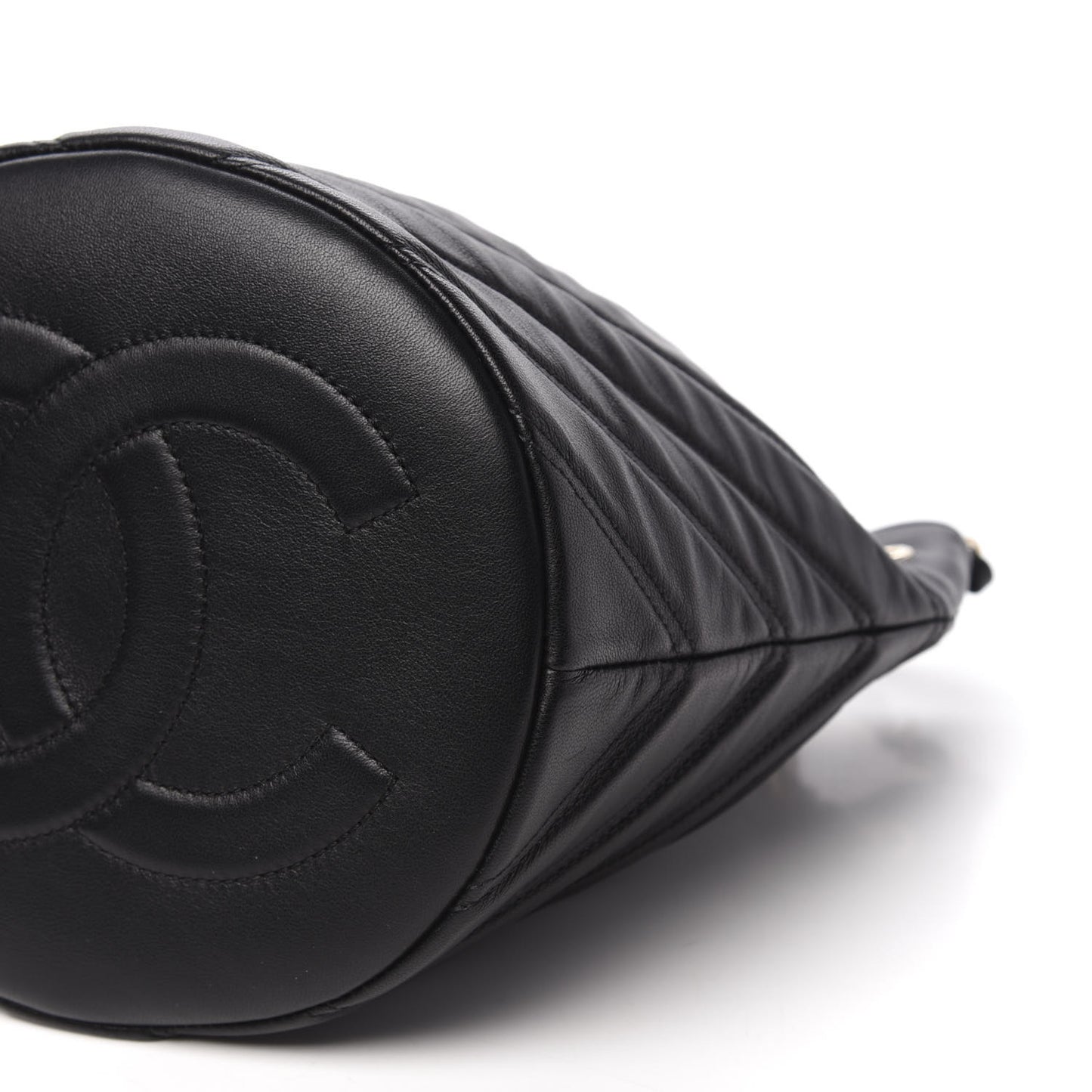 Lambskin Chevron Small Drawstring Bag Black