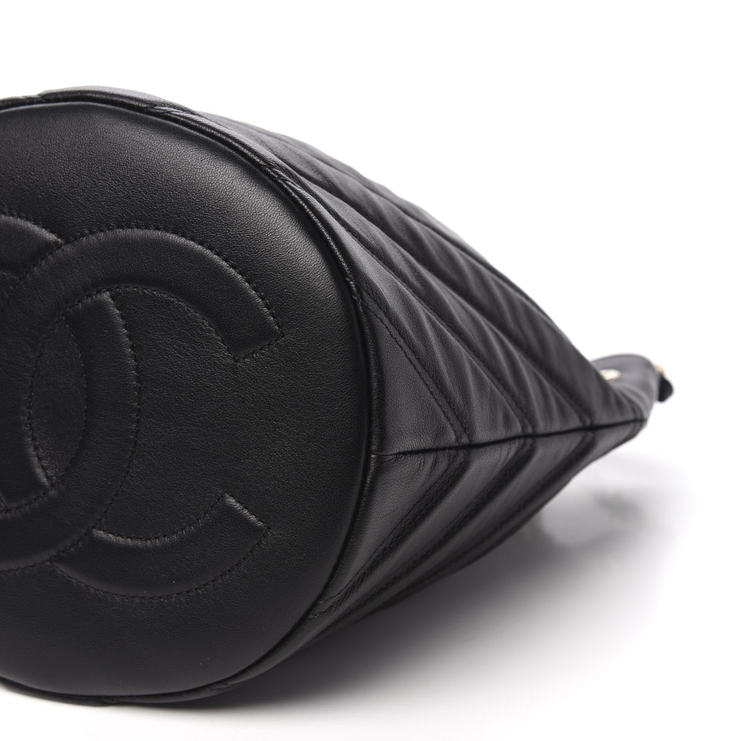 Chanel Lambskin Chevron Small Drawstring Bag Black 7 of 11