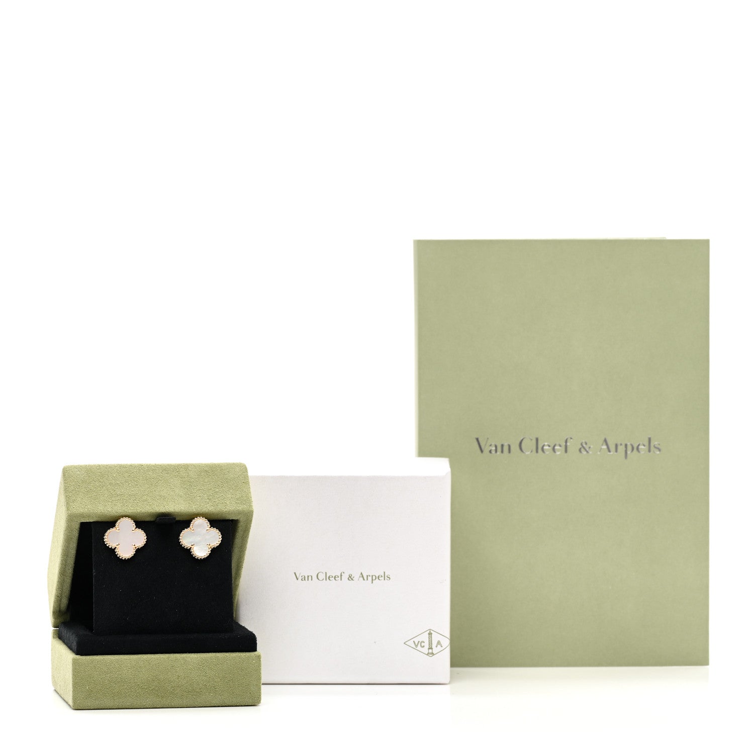 Van Cleef & Arpels 18K Yellow Gold Mother of Pearl Vintage Alhambra Earrings 5 of 5