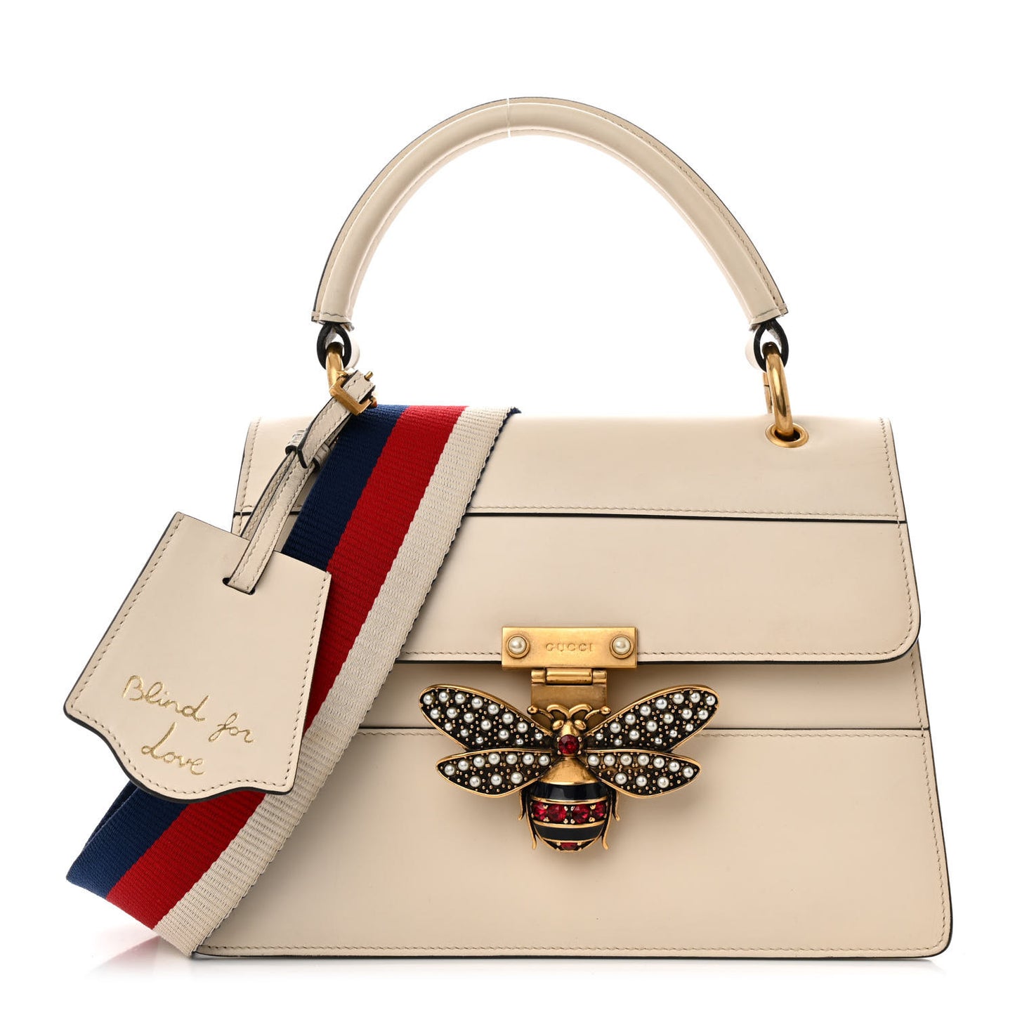 Calfskin Sylvie Web Small Queen Margaret Top Handle Bag White