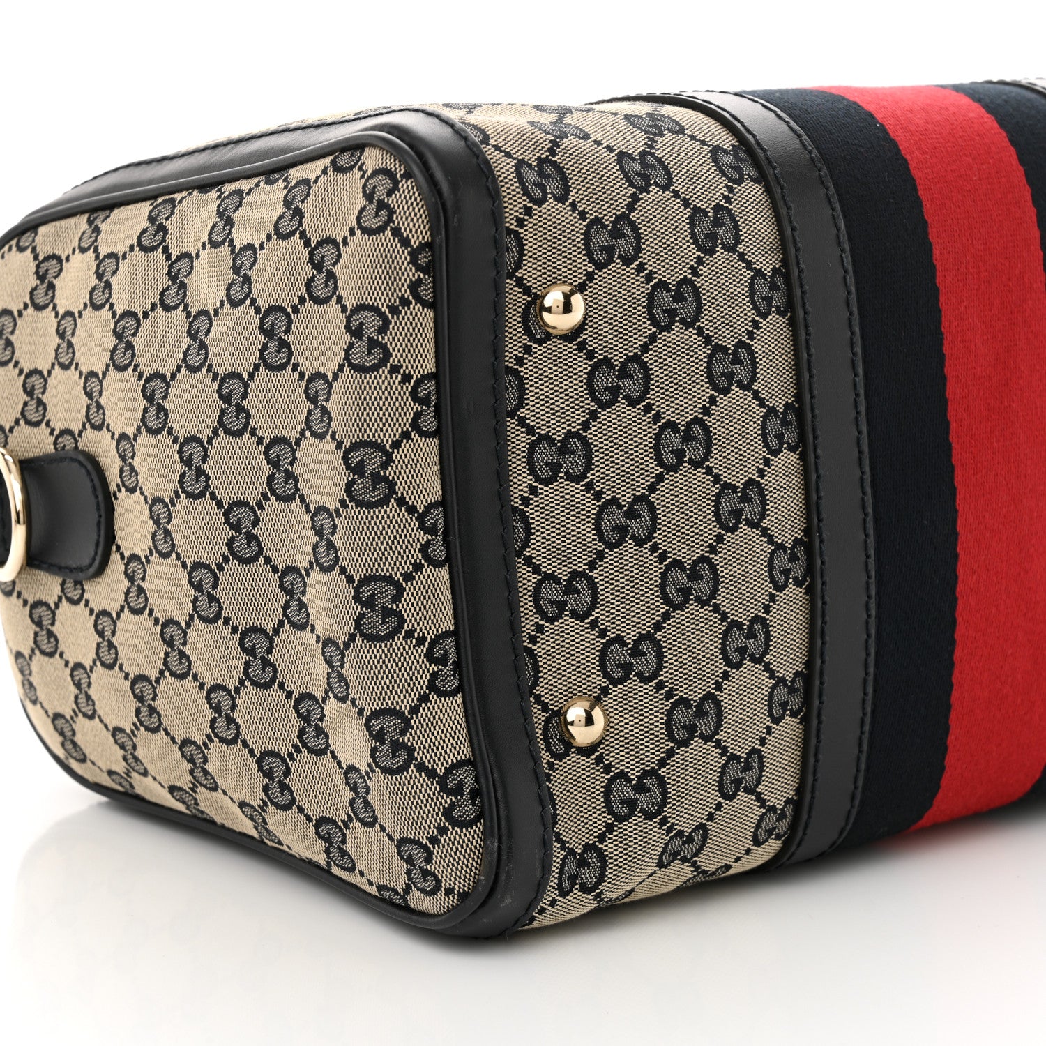 Gucci Monogram Selleria Calfskin Vintage Web Medium Boston Beige Blue 8 of 12