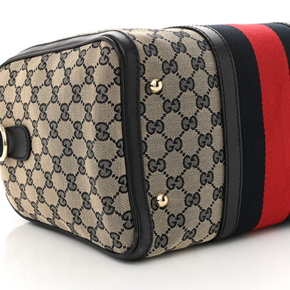 Gucci Monogram Selleria Calfskin Vintage Web Medium Boston Beige Blue 8 of 12