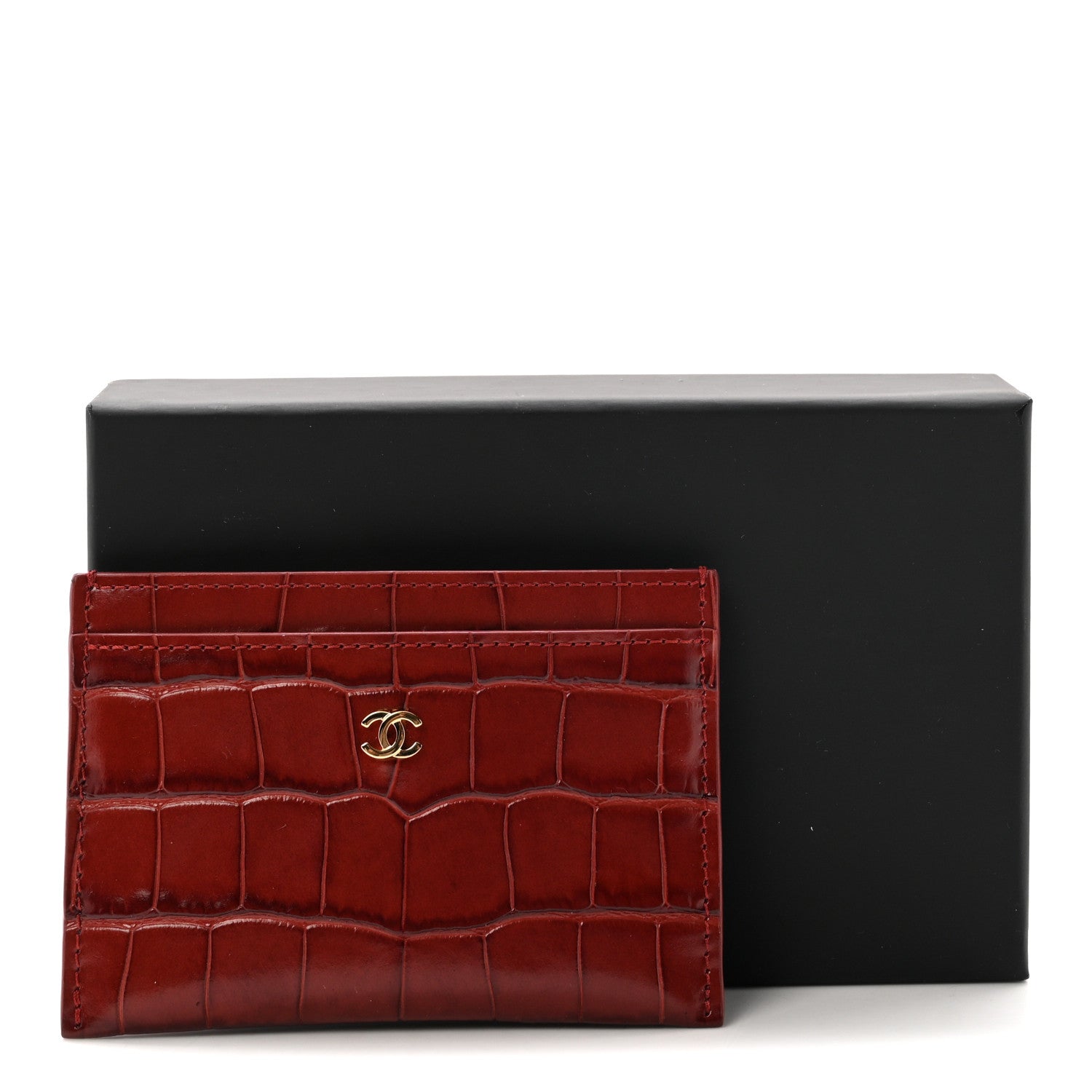 Chanel Calfskin Crocodile Embossed Crococo Card Holder Burgundy 6 of 6
