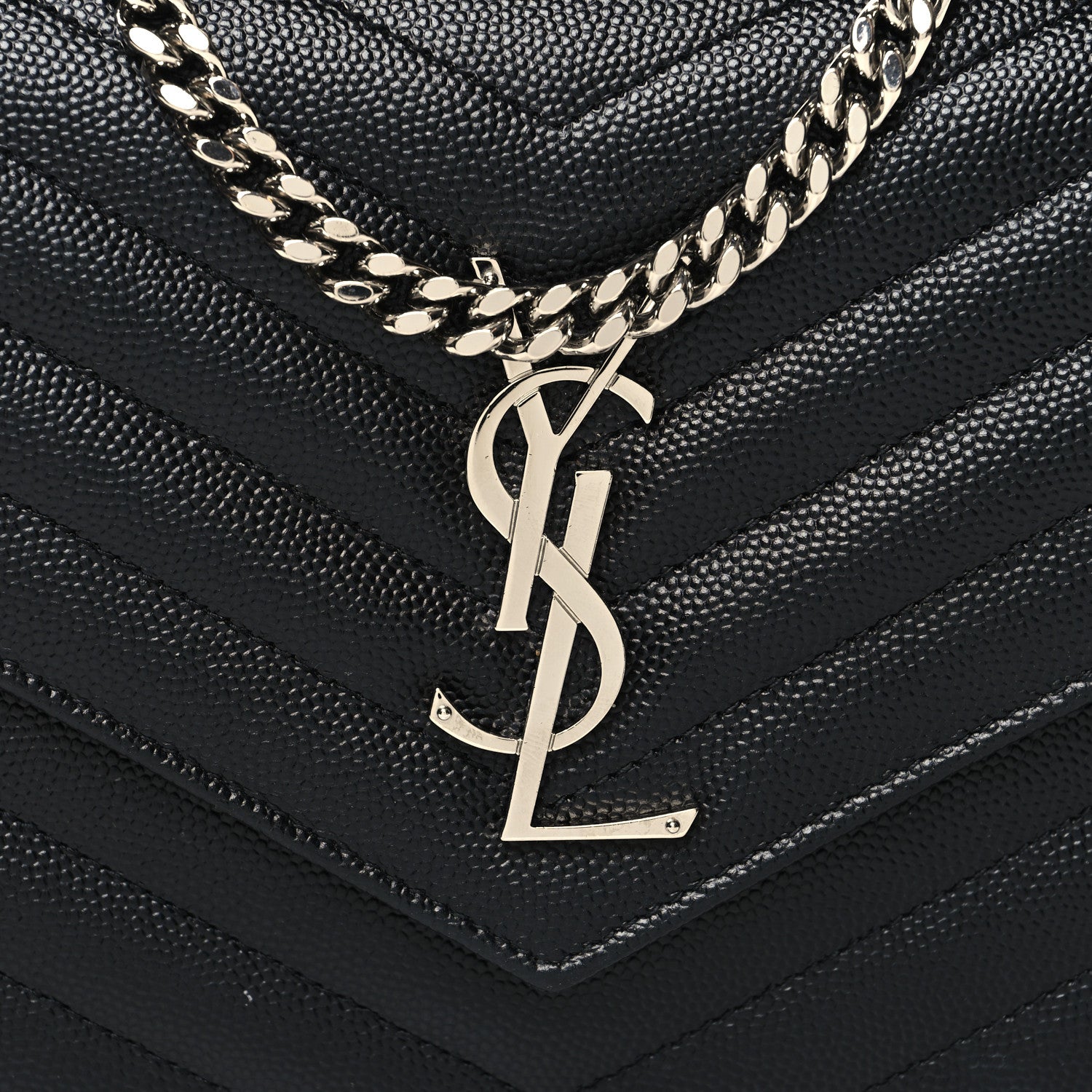 Saint Laurent Grain De Poudre Matelasse Chevron Monogram Chain Wallet Black 9 of 11