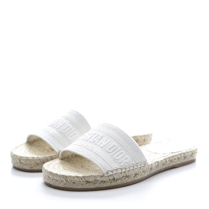 Christian Dior Canvas Embroidered Espadrille Flat Slide Sandals 36 White 3 of 9