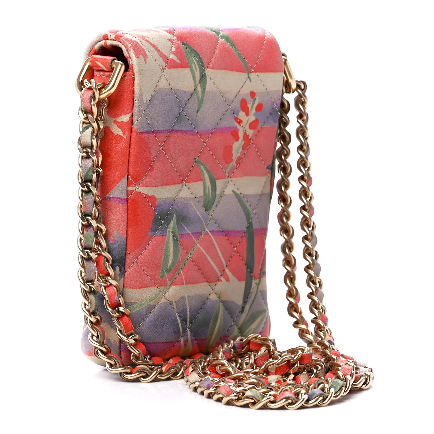 Chanel Lambskin Floral Printed Quilted Phone Holder Multicolor 3 of 12