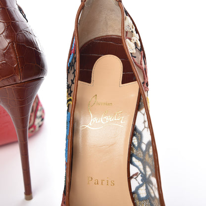 Christian Louboutin Lace Calfskin Crocodile Embossed Follies 100 Pumps 38.5 Cuoio Multicolor 9 of 13