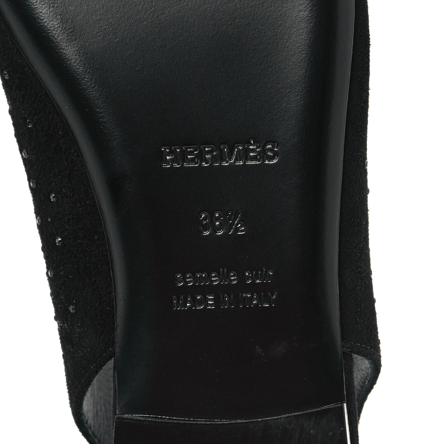Hermes Suede Goatskin Rhinestone Brillante Ballet Flats 36.5 Black 6 of 8