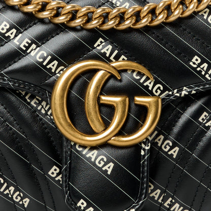 Gucci X BALENCIAGA Calfskin Matelasse Logo Print Small GG Marmont Shoulder Bag Black 9 of 13