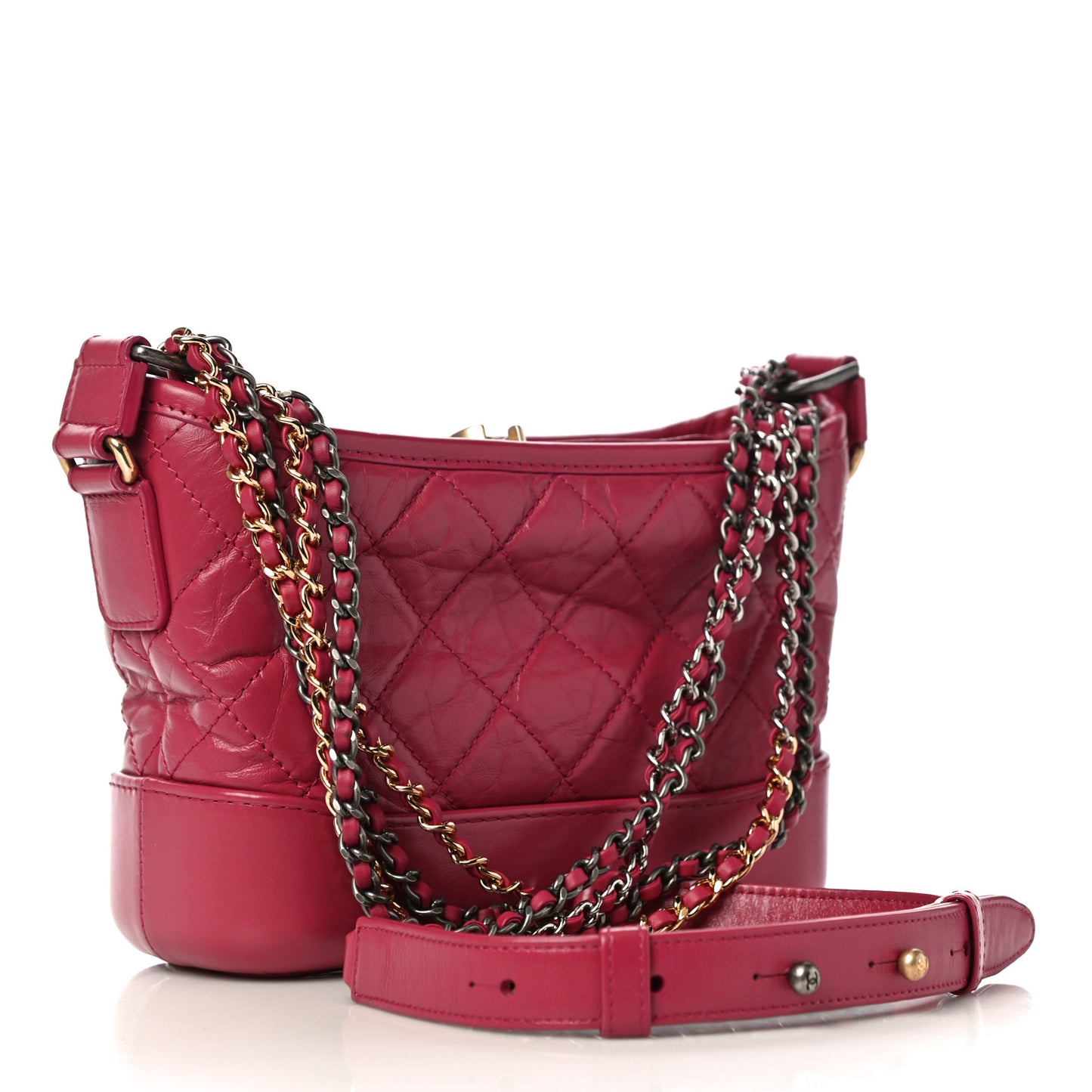 Aged Calfskin Quilted Small Gabrielle Hobo Dark Pink