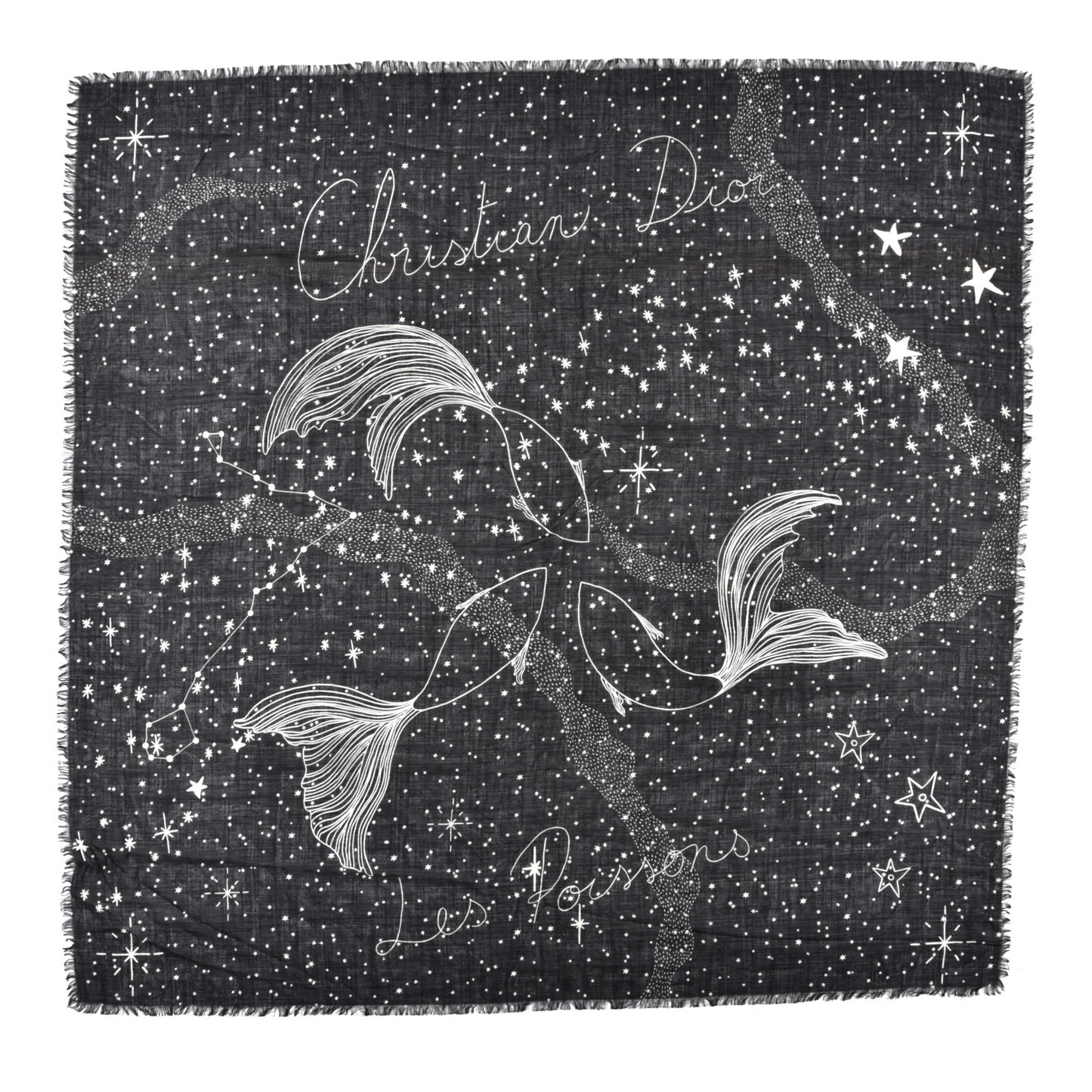 Wool Silk Les Poissons Astrological Constellation Scarf Stole Black