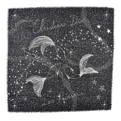 Christian Dior Wool Silk Les Poissons Astrological Constellation Scarf Stole Black 1 of 5