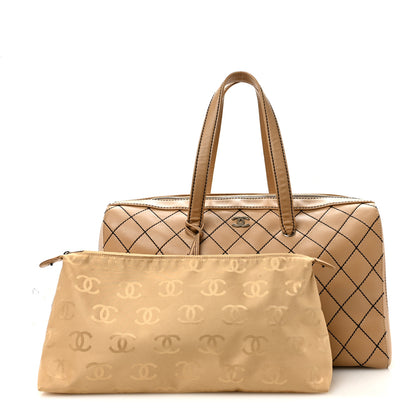 Chanel Calfskin Wild Stitch Duffel Bag Beige 2 of 15