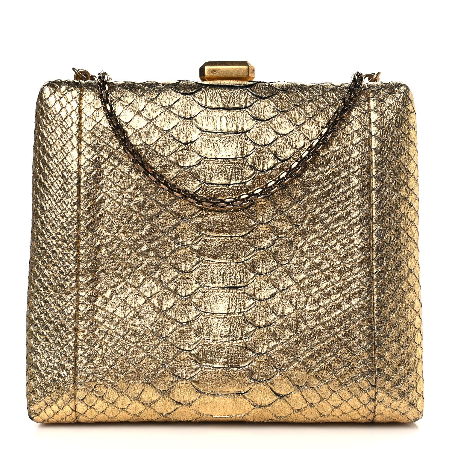 Chanel Metallic Snakeskin Kisslock Crossbody Gold 1 of 10