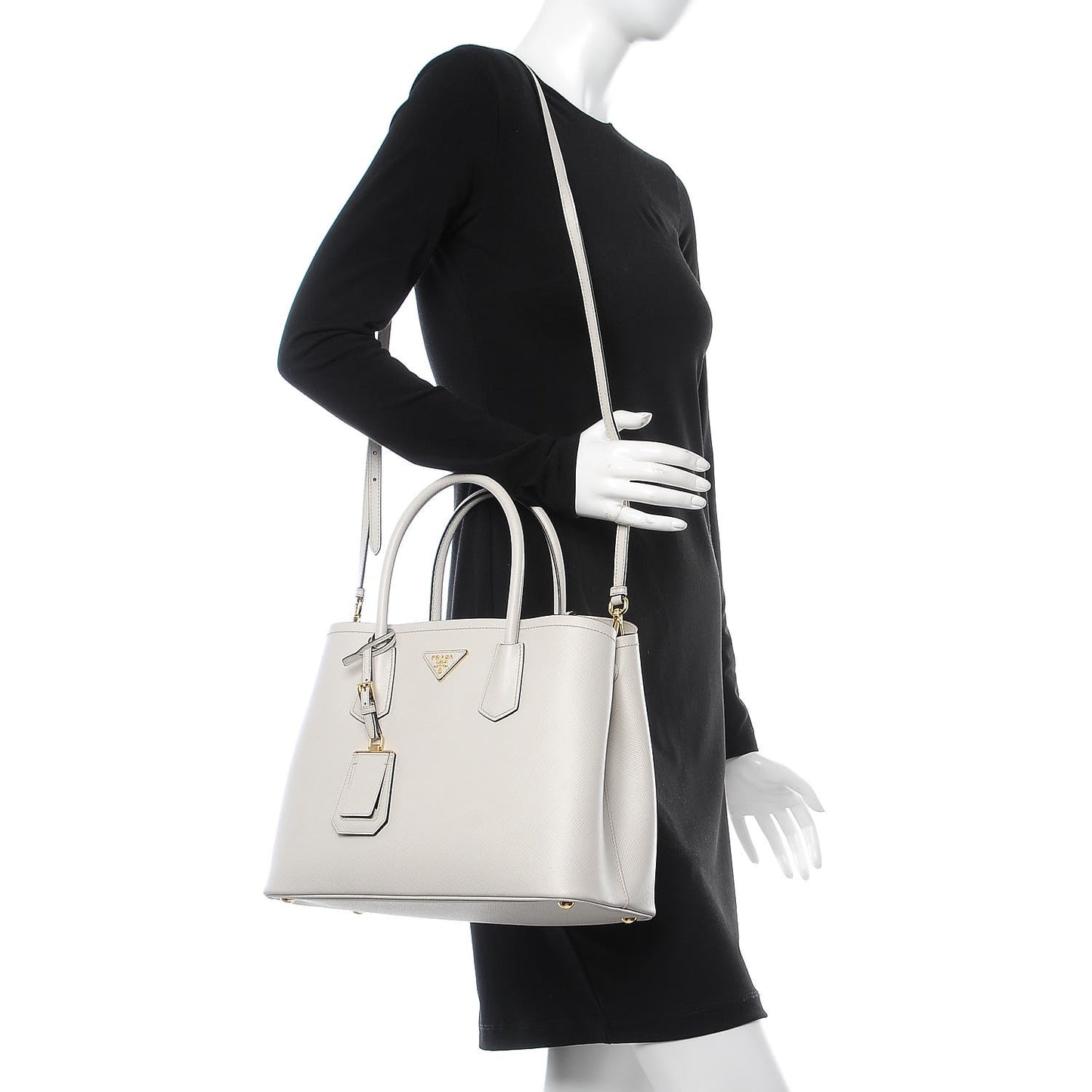 Saffiano Cuir Medium Double Bag Talco Nero Black