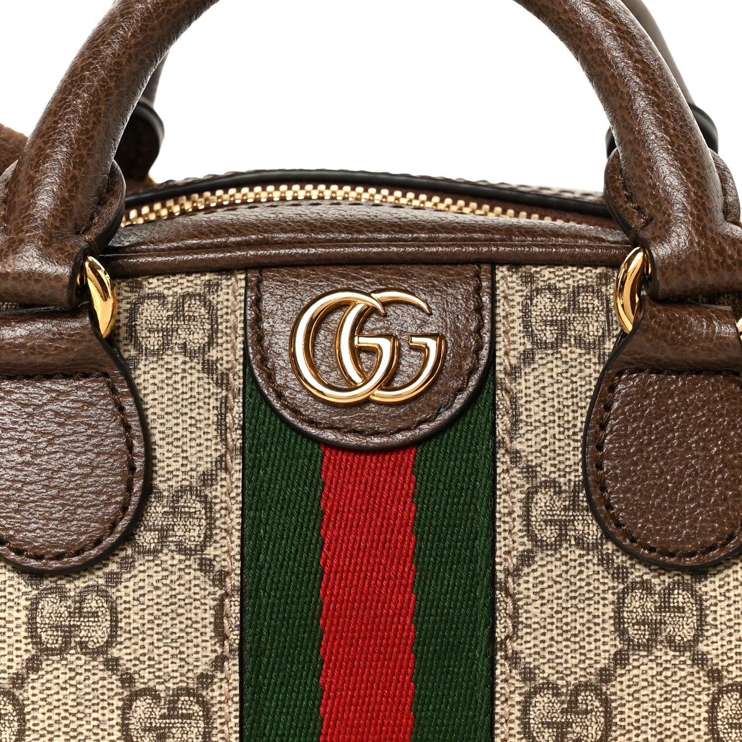 Gucci GG Supreme Monogram Textured Dollar Calfskin Web Mini Ophidia Top Handle Bowler Bag Beige Ebony New Acero 8 of 11
