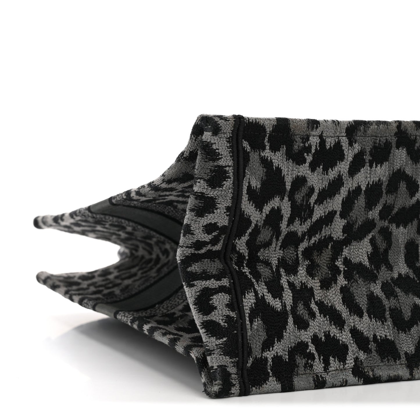 Canvas Mizza Embroidered Large Leopard Book Tote Grey