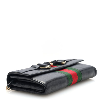 Gucci Calfskin Web Horsebit Chain Clutch Wallet Black 4 of 9