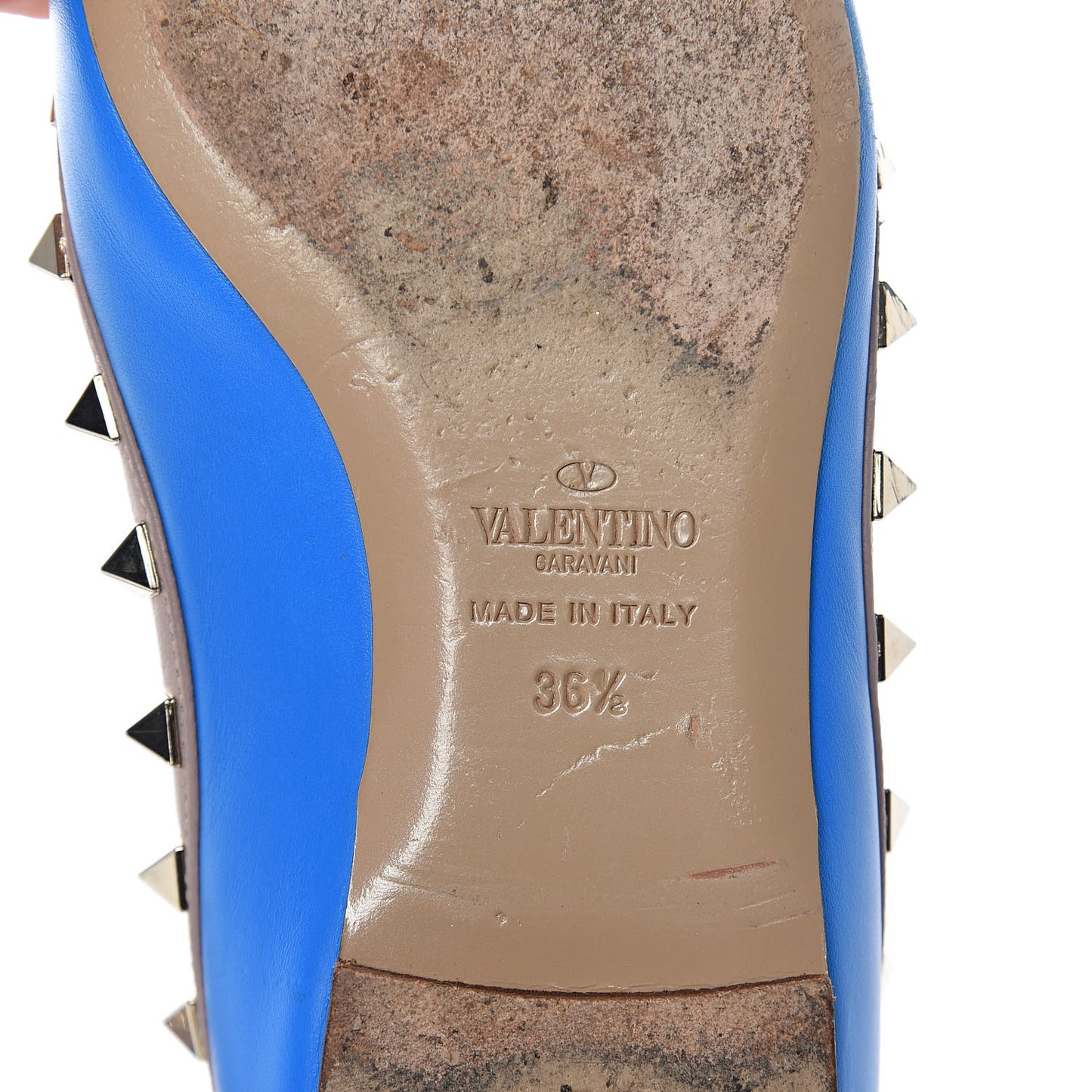 Calfskin Nappa Rockstud Ballerina Flats 36.5 Blue Fluo Poudre