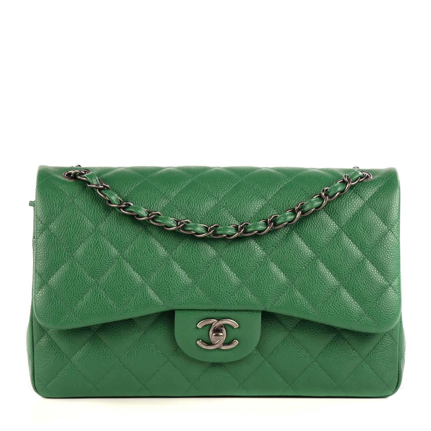 Caviar Quilted Jumbo Double Flap Green