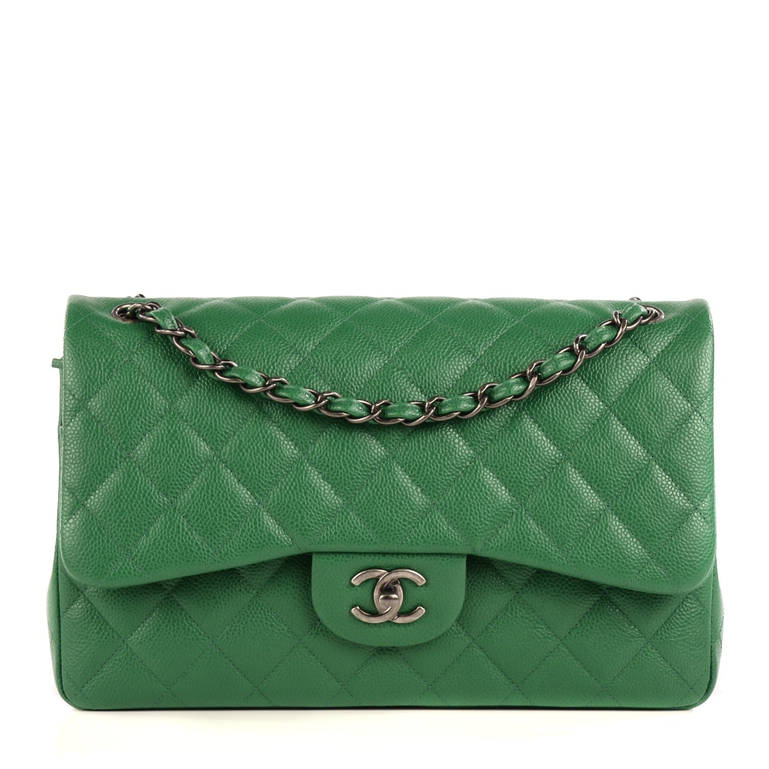 Chanel Caviar Quilted Jumbo Double Flap Green 1 of 8