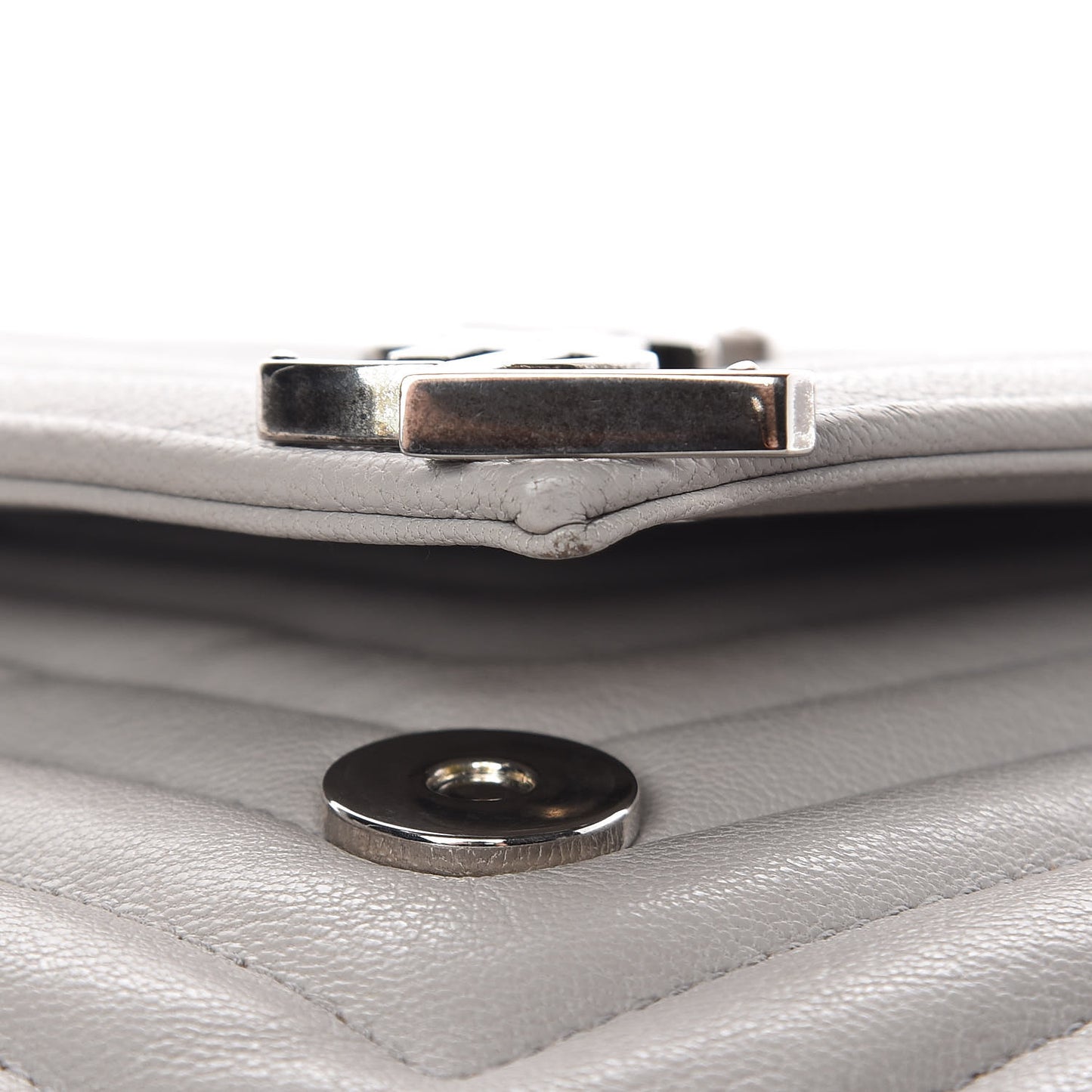 Sheepskin Matelasse Chevron Monogram Large College Satchel Light Grey